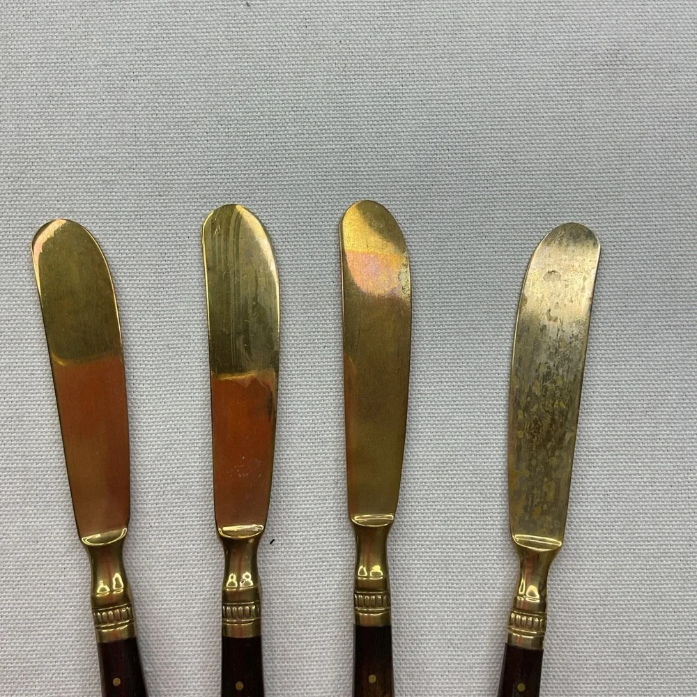 Pottery Barn bronze rosewood Knives Butter Spreader flatware Set Of 4 Vintage